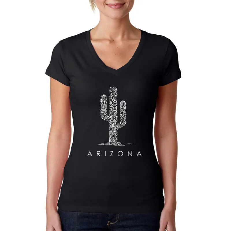 Arizona Cities - Women's Word Art V-Neck T-Shirt sold by LA Pop Art