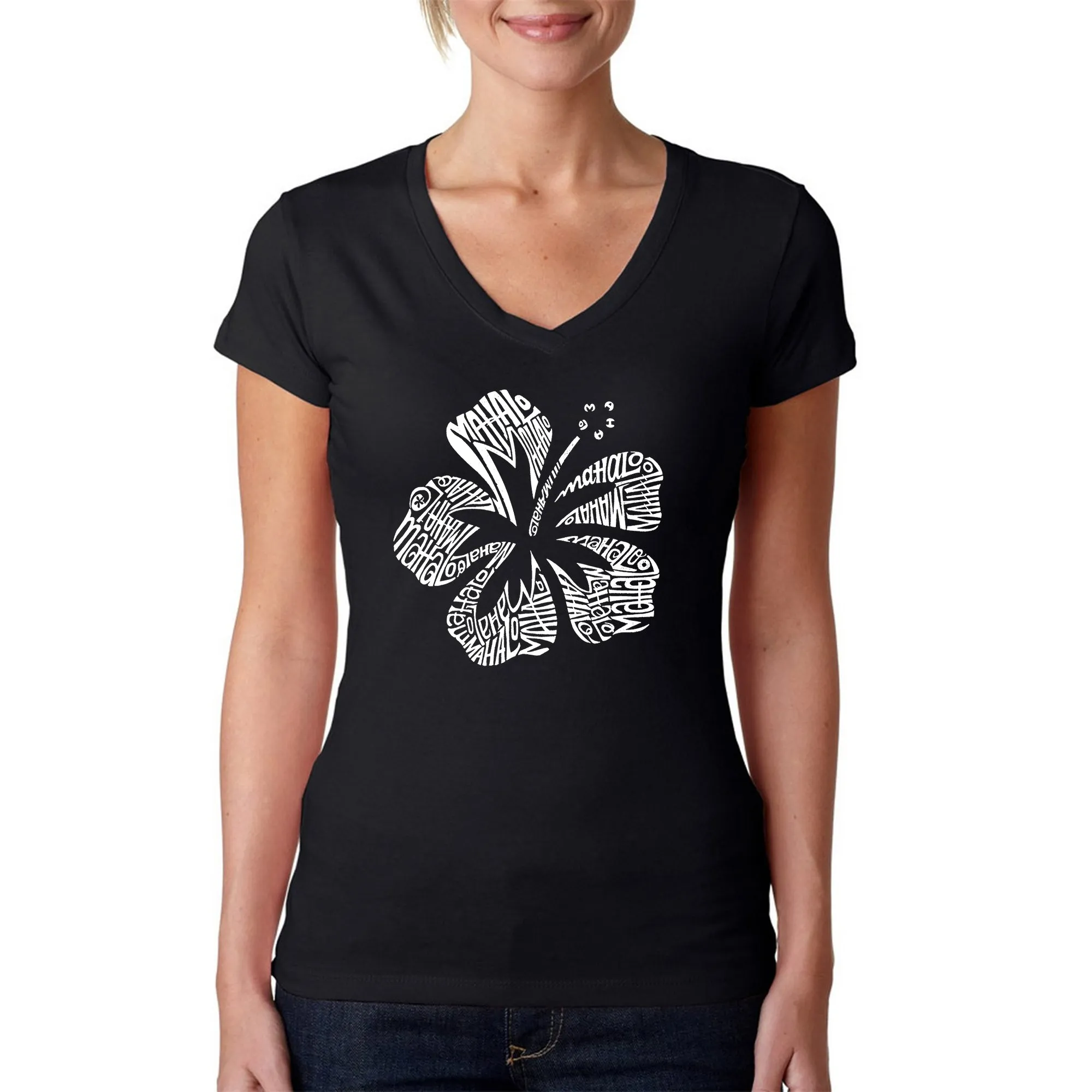 Mahalo - Women's Word Art V-Neck T-Shirt sold by LA Pop Art