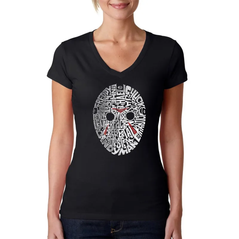Slasher Movie Villians - Women's Word Art V-Neck T-Shirt sold by LA Pop Art