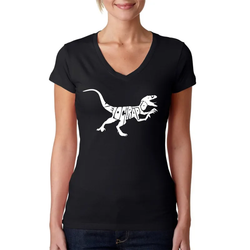 Velociraptor - Women's Word Art V-Neck T-Shirt sold by LA Pop Art