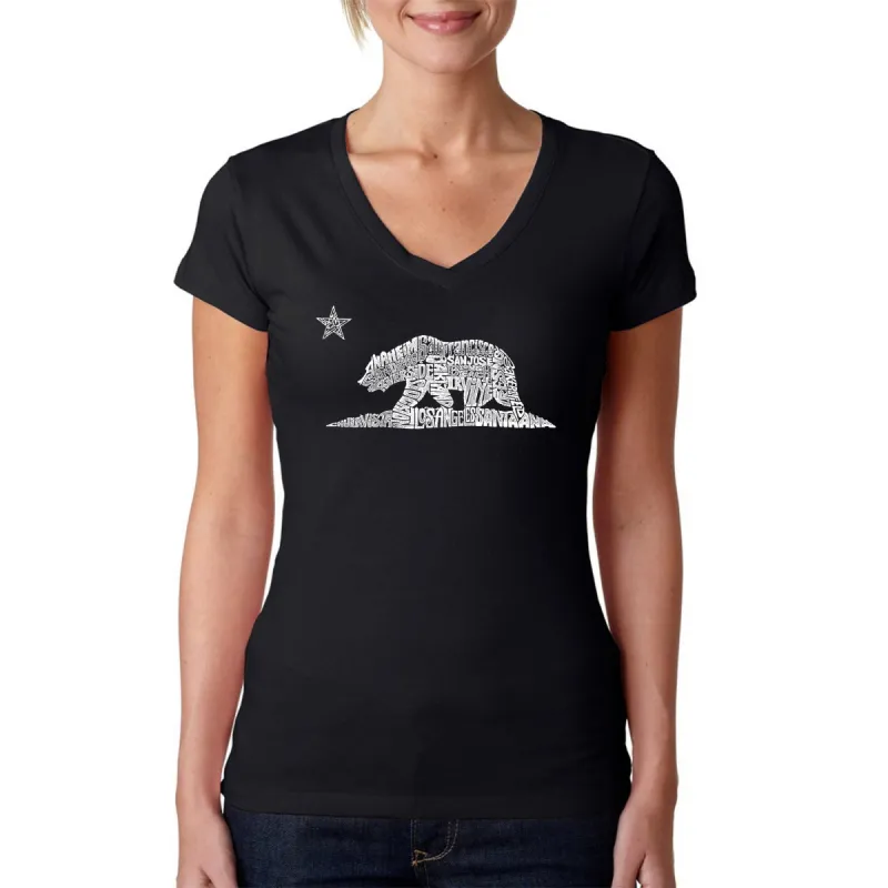 California Bear - Women's Word Art V-Neck T-Shirt sold by LA Pop Art
