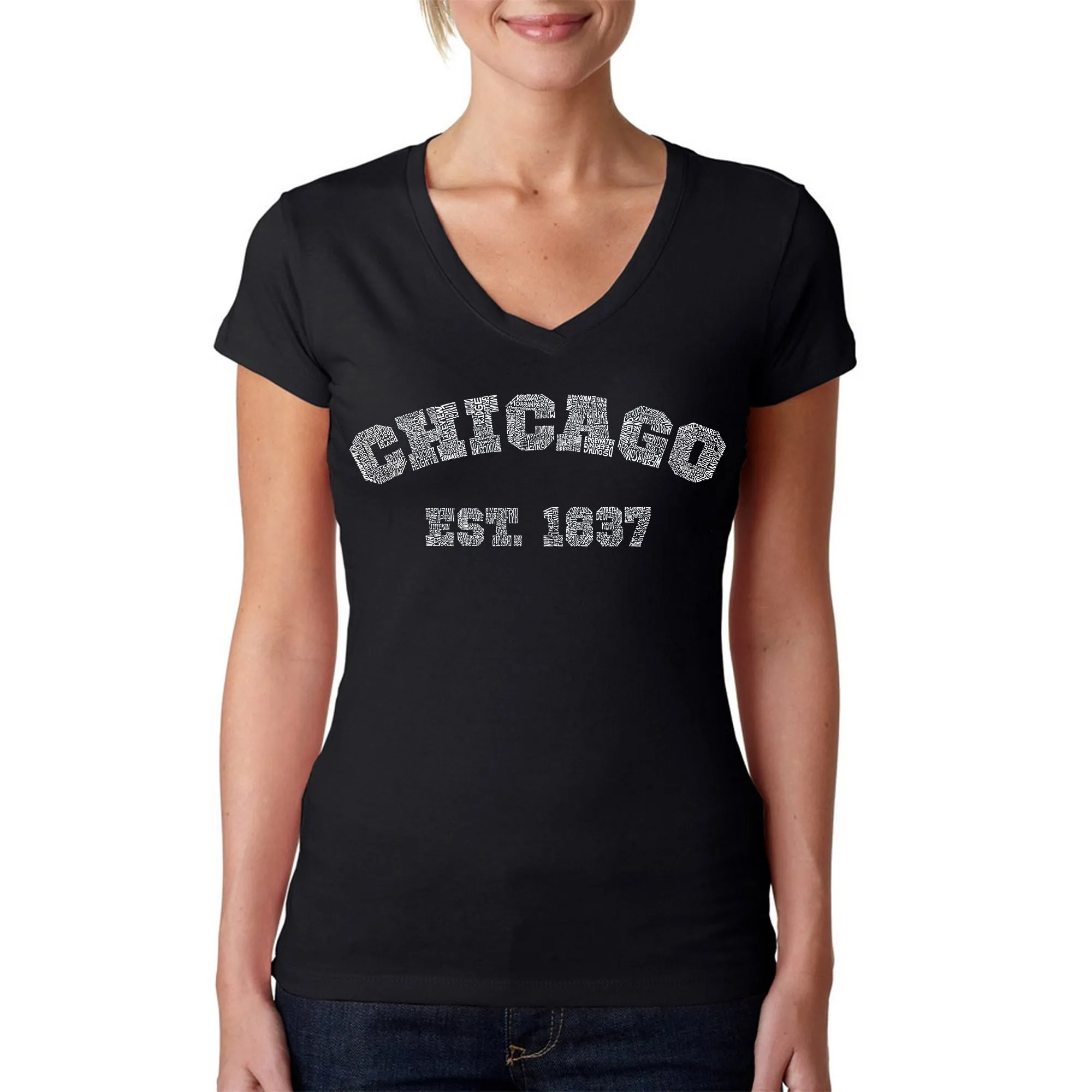 Chicago 1837 - Women's Word Art V-Neck T-Shirt sold by LA Pop Art