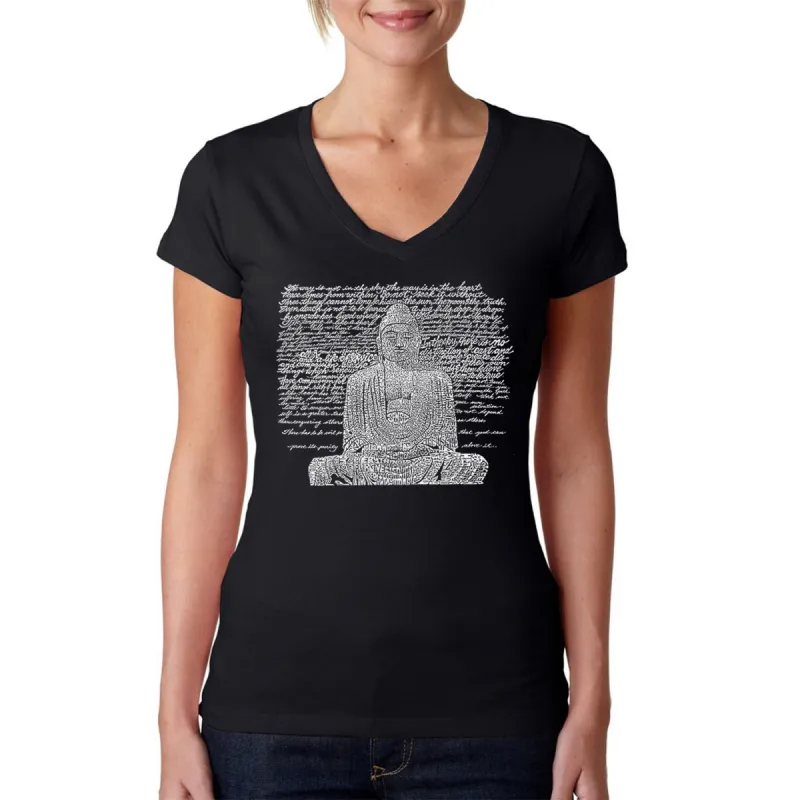 Zen Buddha - Women's Word Art V-Neck T-Shirt sold by LA Pop Art
