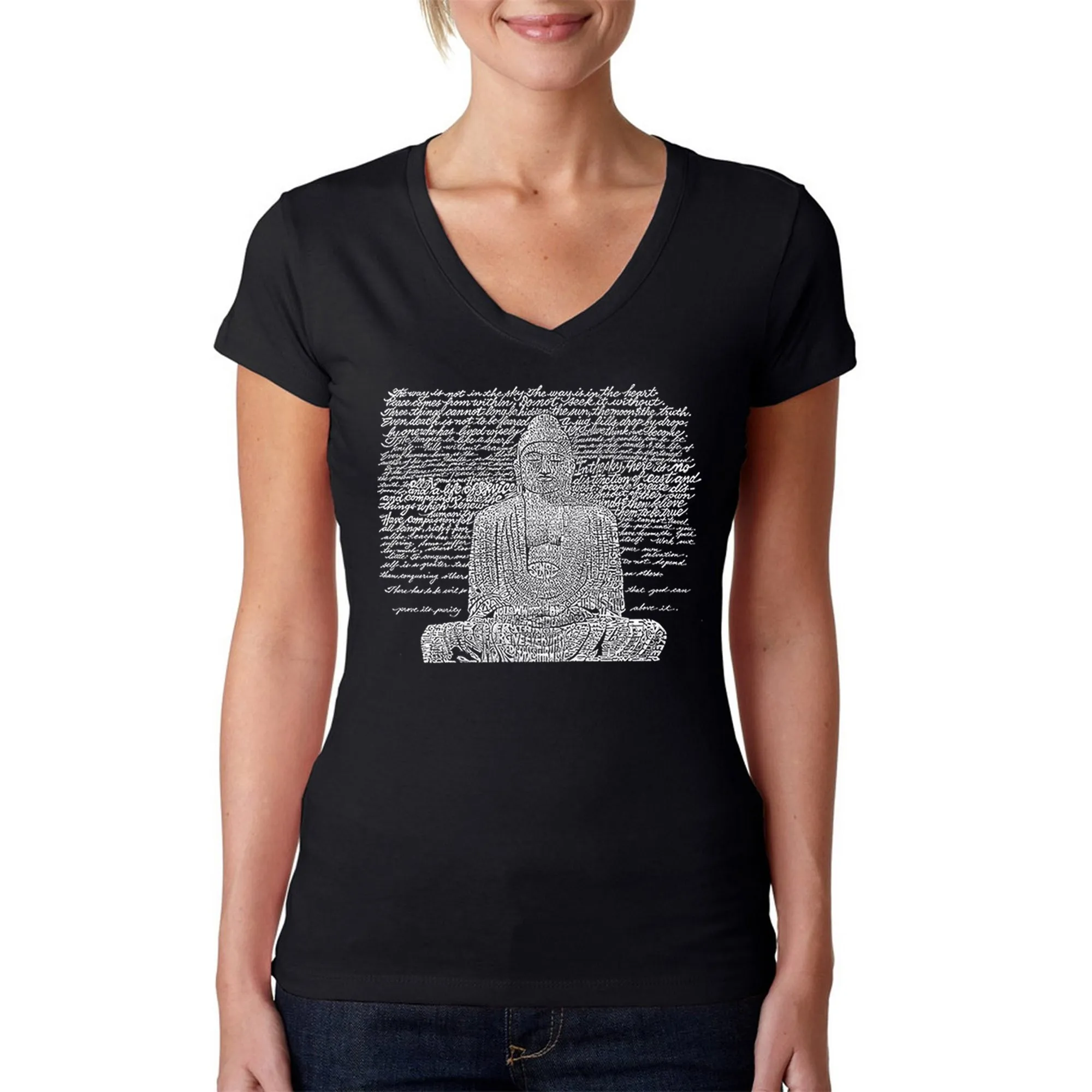 Zen Buddha - Women's Word Art V-Neck T-Shirt sold by LA Pop Art