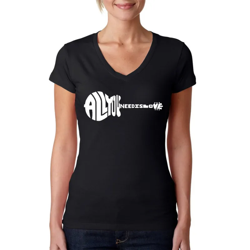 All You Need Is Love - Women's Word Art V-Neck T-Shirt sold by LA Pop Art