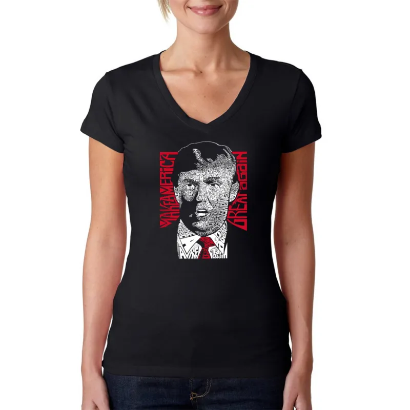TRUMP Make America Great Again - Women's Word Art V-Neck T-Shirt sold by LA Pop Art