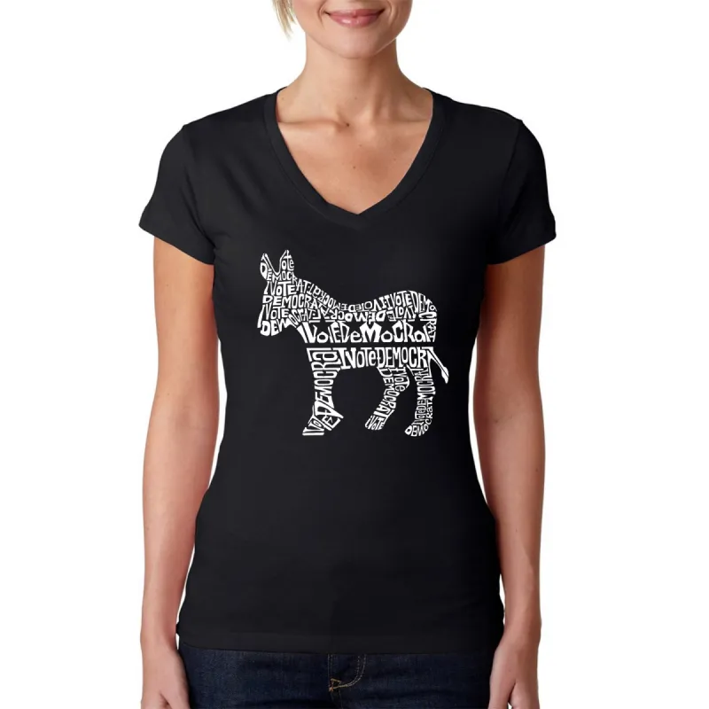 I Vote Democrat - Women's Word Art V-Neck T-Shirt sold by LA Pop Art