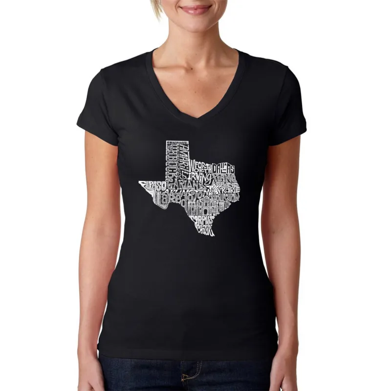 The Great State of Texas - Women's Word Art V-Neck T-Shirt sold by LA Pop Art