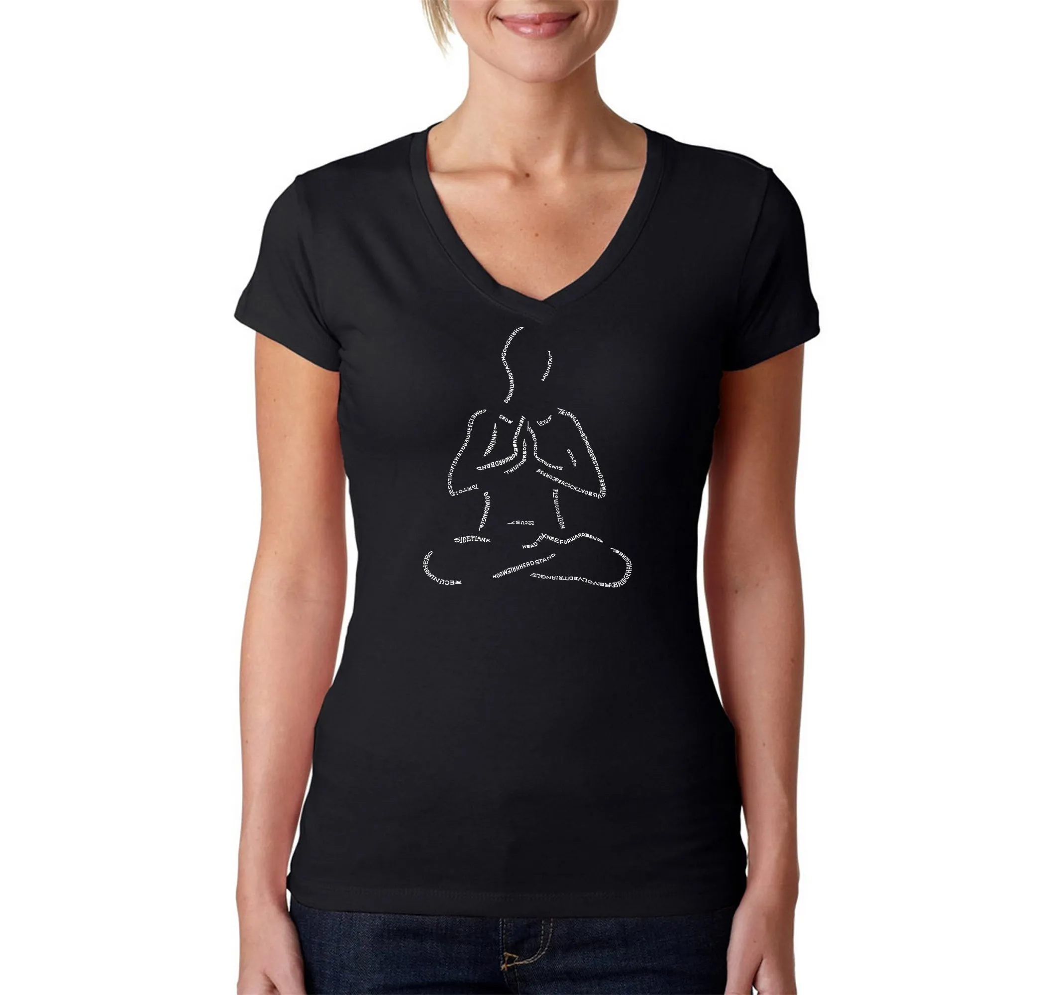 POPULAR YOGA POSES - Women's Word Art V-Neck T-Shirt sold by LA Pop Art