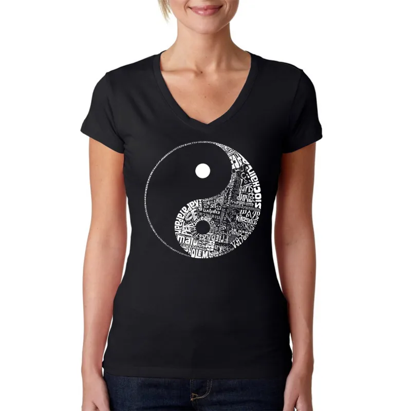 YIN YANG - Women's Word Art V-Neck T-Shirt sold by LA Pop Art
