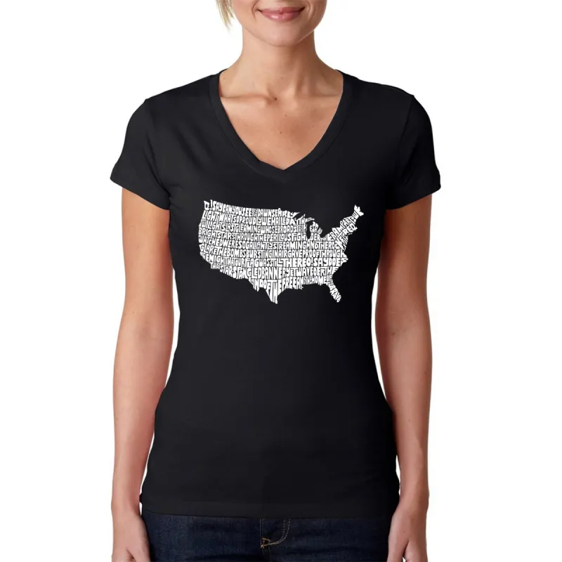 THE STAR SPANGLED BANNER - Women's Word Art V-Neck T-Shirt sold by LA Pop Art