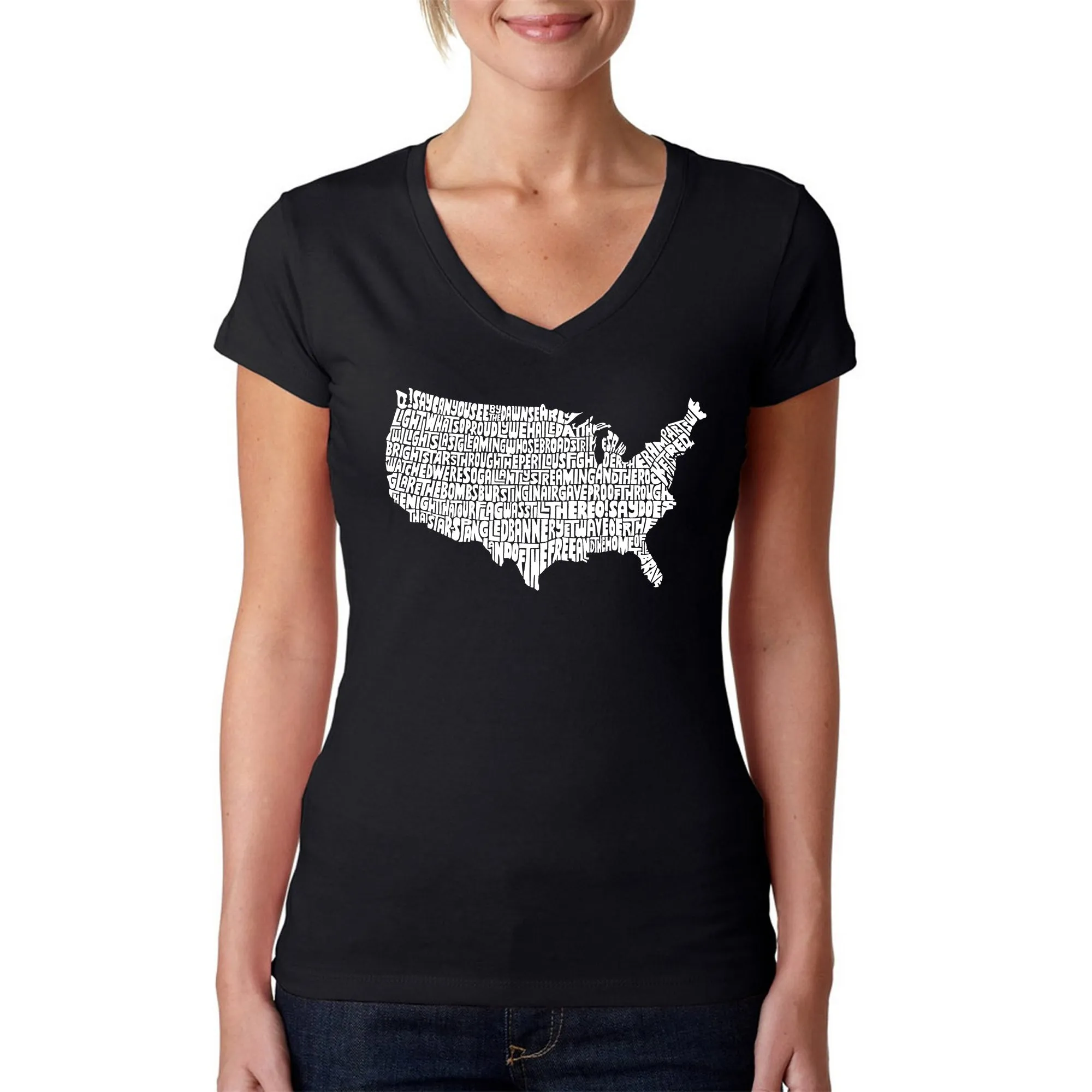 THE STAR SPANGLED BANNER - Women's Word Art V-Neck T-Shirt sold by LA Pop Art