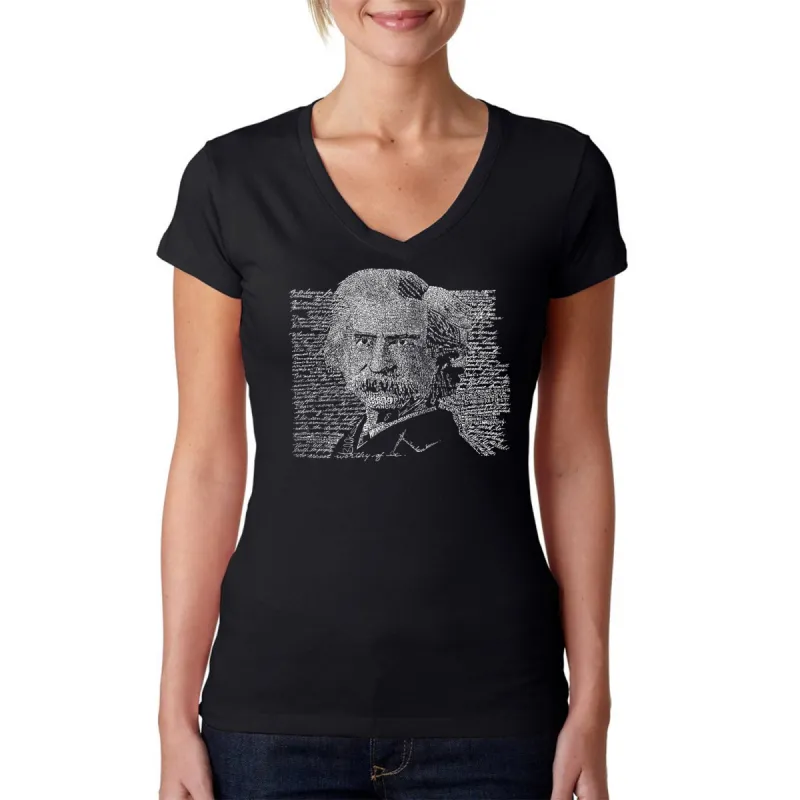 Mark Twain - Women's Word Art V-Neck T-Shirt sold by LA Pop Art