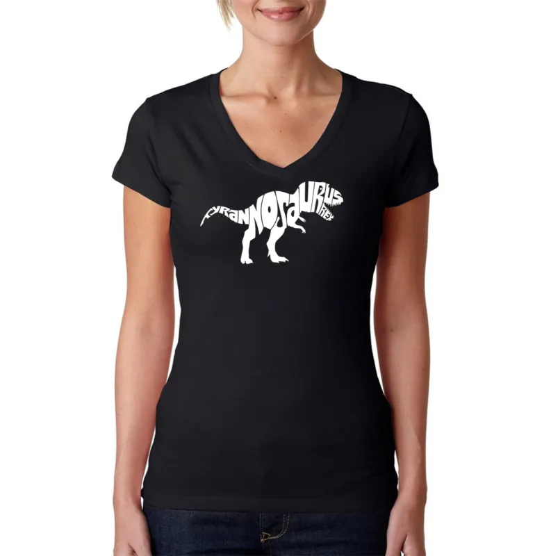 TYRANNOSAURUS REX - Women's Word Art V-Neck T-Shirt sold by LA Pop Art
