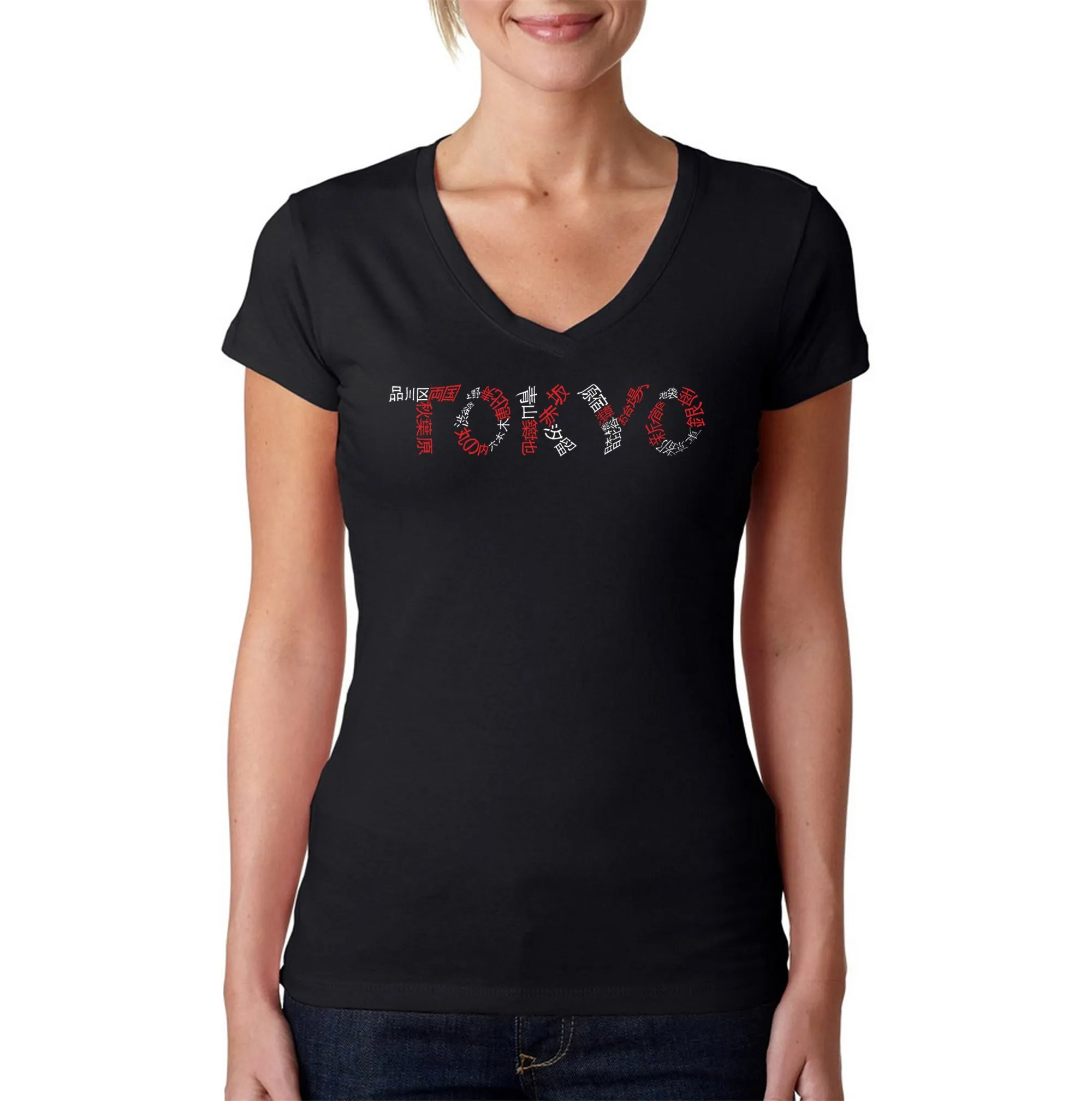 THE NEIGHBORHOODS OF TOKYO - Women's Word Art V-Neck T-Shirt sold by LA Pop Art