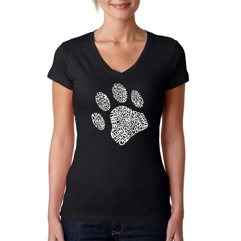Dog Paw - Women's Word Art V-Neck T-Shirt sold by LA Pop Art