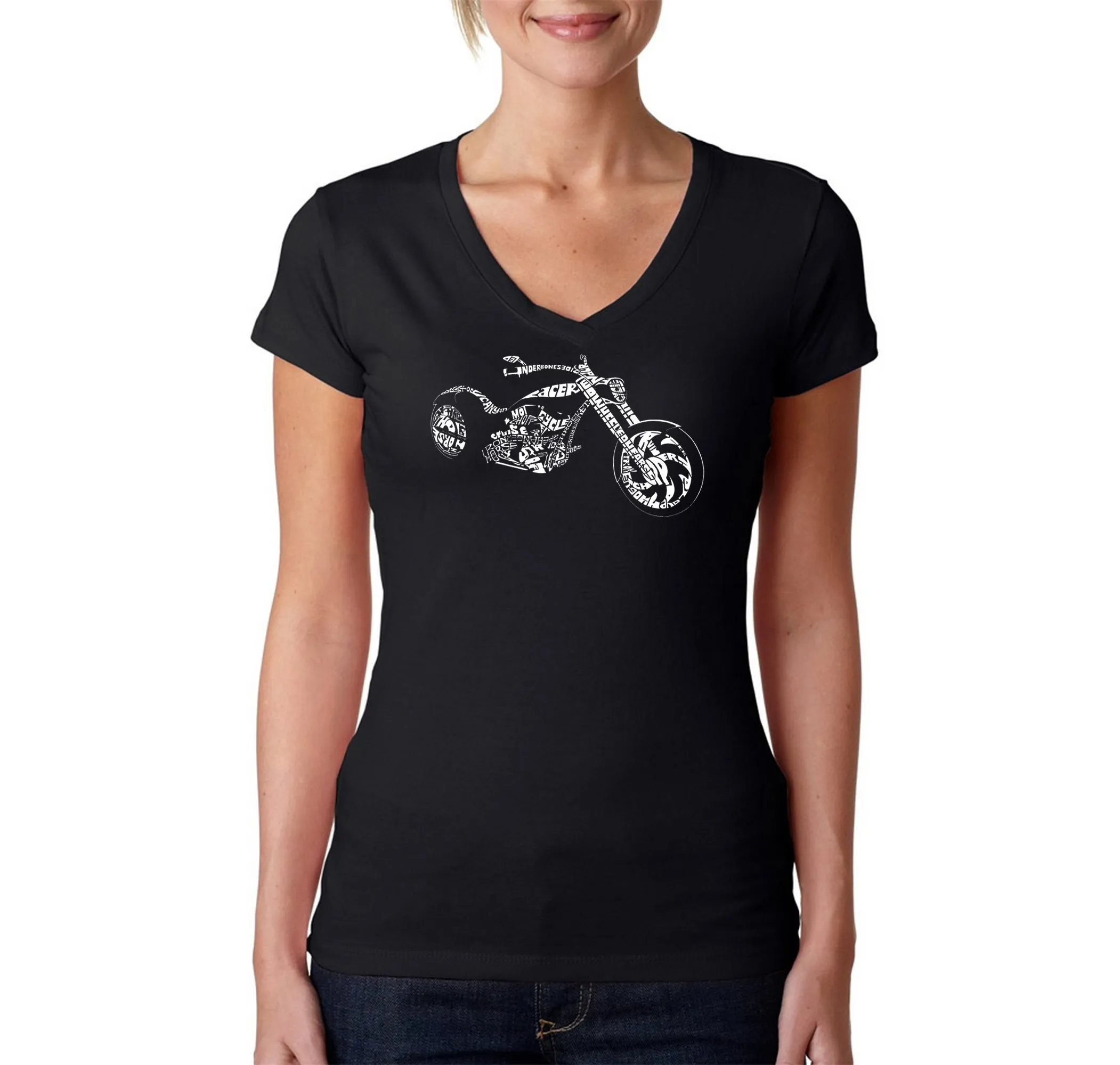 MOTORCYCLE - Women's Word Art V-Neck T-Shirt sold by LA Pop Art