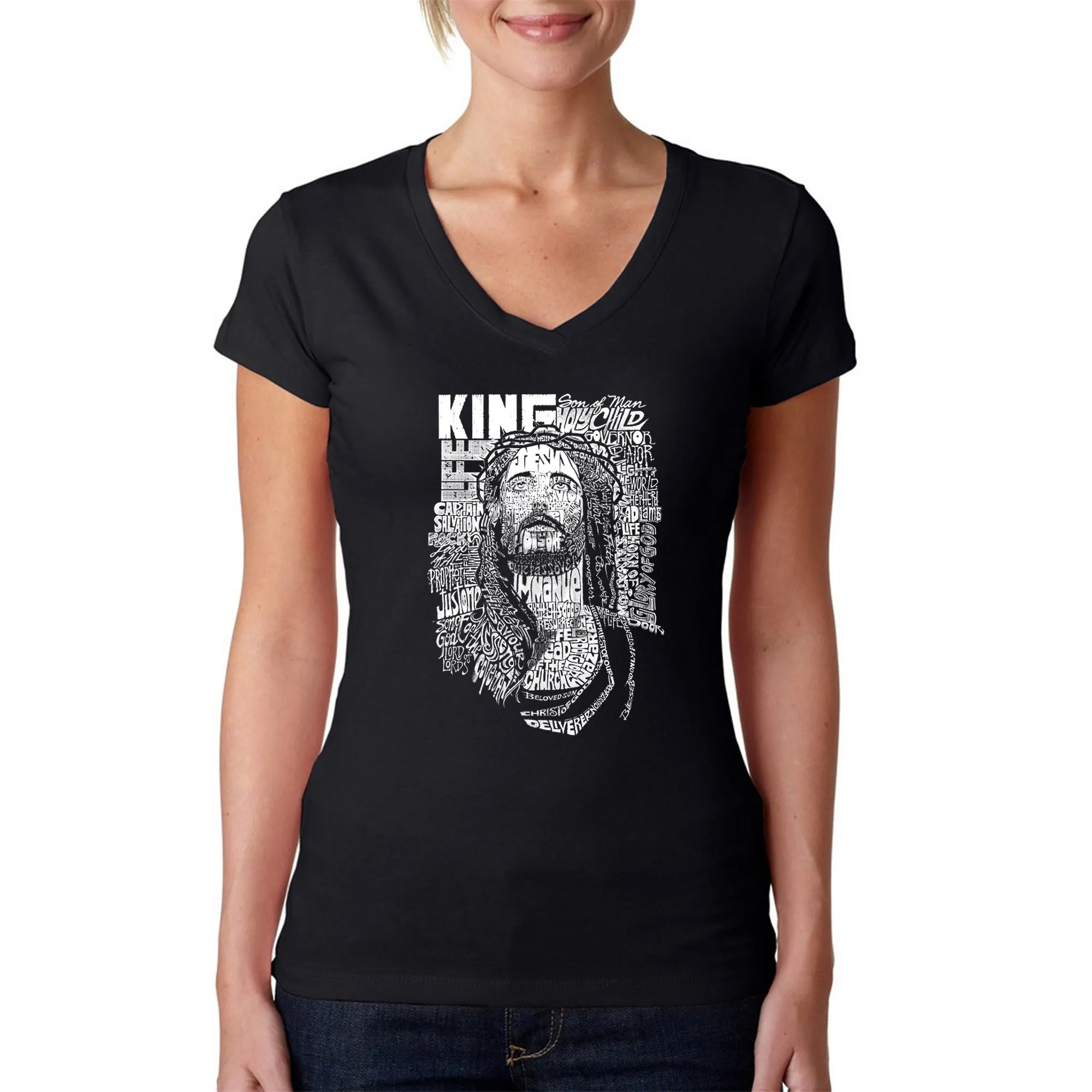 JESUS - Women's Word Art V-Neck T-Shirt sold by LA Pop Art