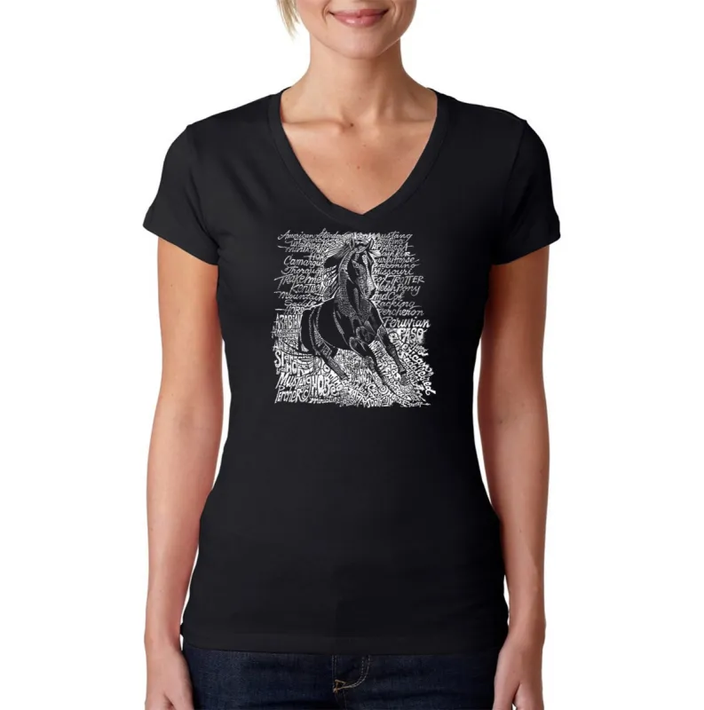 POPULAR HORSE BREEDS - Women's Word Art V-Neck T-Shirt sold by LA Pop Art