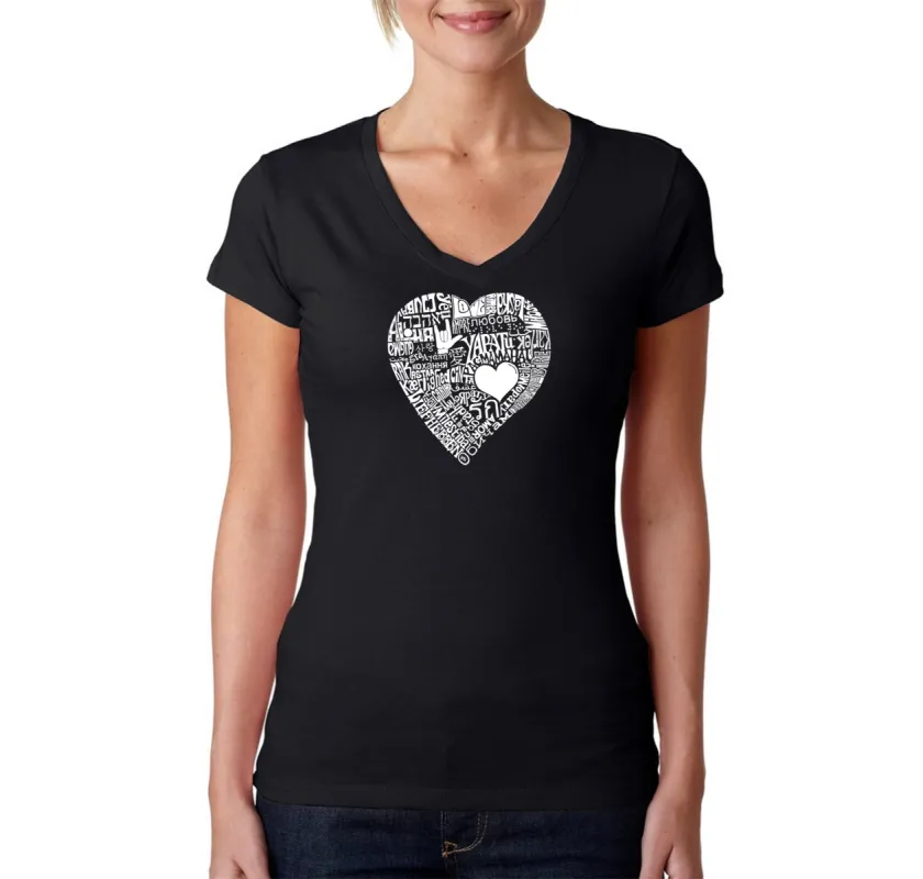 LOVE IN 44 DIFFERENT LANGUAGES - Women's Word Art V-Neck T-Shirt sold by LA Pop Art