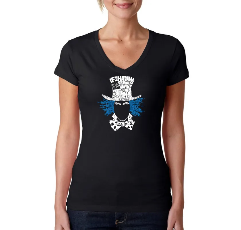 The Mad Hatter - Women's Word Art V-Neck T-Shirt sold by LA Pop Art