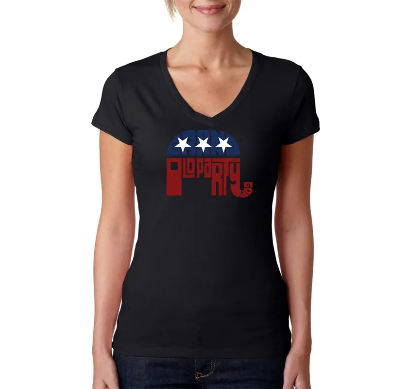 REPUBLICAN GRAND OLD PARTY - Women's Word Art V-Neck T-Shirt sold by LA Pop Art
