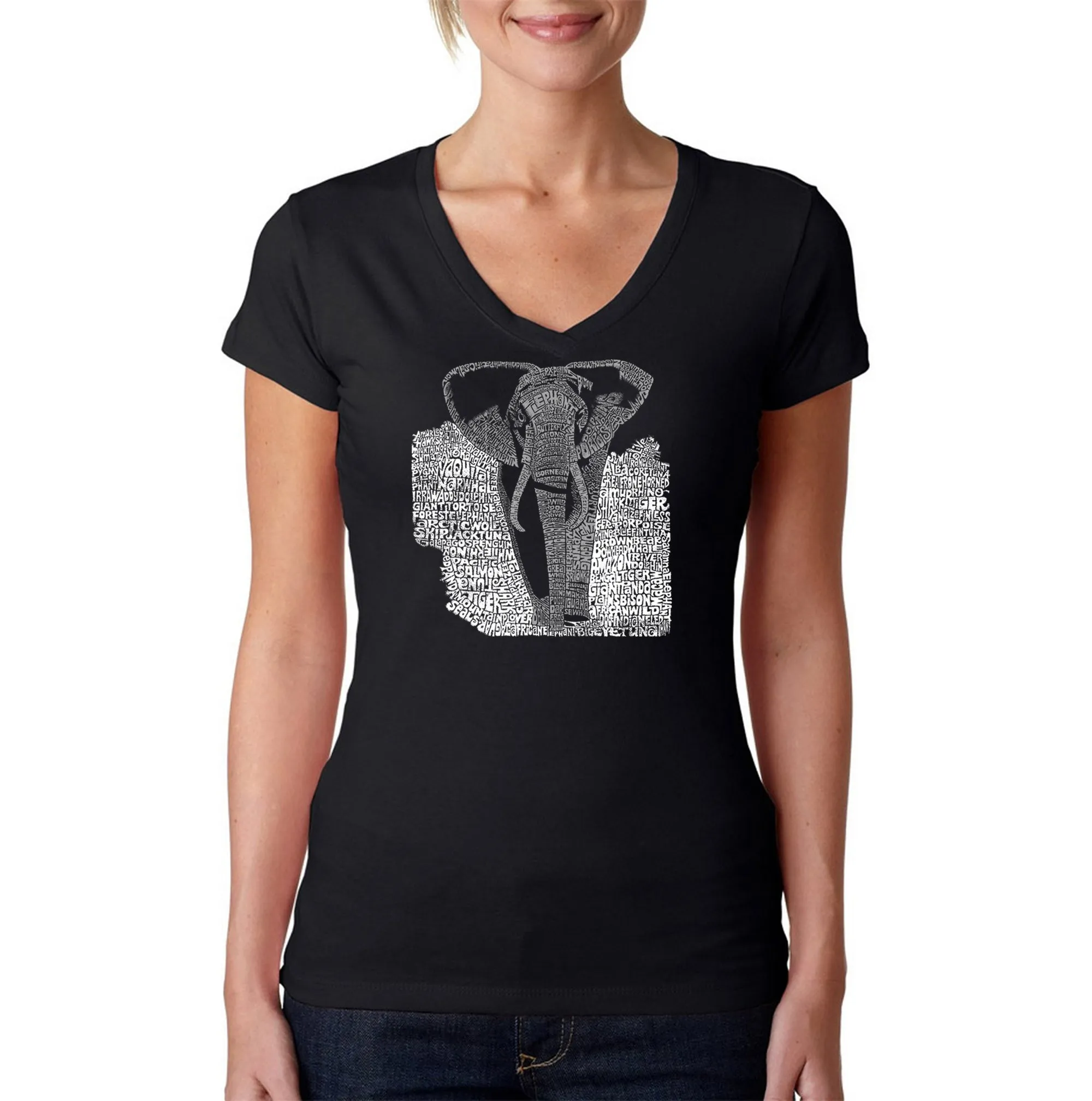 ELEPHANT - Women's Word Art V-Neck T-Shirt sold by LA Pop Art
