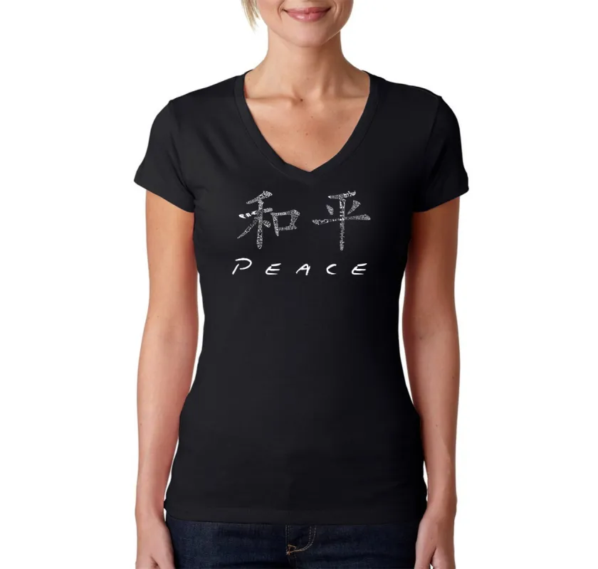 CHINESE PEACE SYMBOL - Women's Word Art V-Neck T-Shirt sold by LA Pop Art