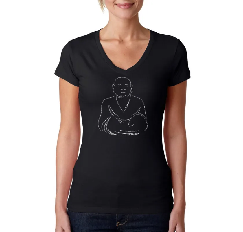 POSITIVE WISHES - Women's Word Art V-Neck T-Shirt sold by LA Pop Art