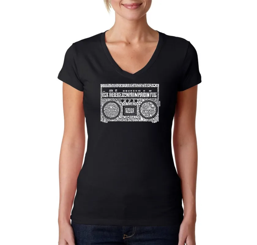 Greatest Rap Hits of The 1980's - Women's Word Art V-Neck T-Shirt sold by LA Pop Art