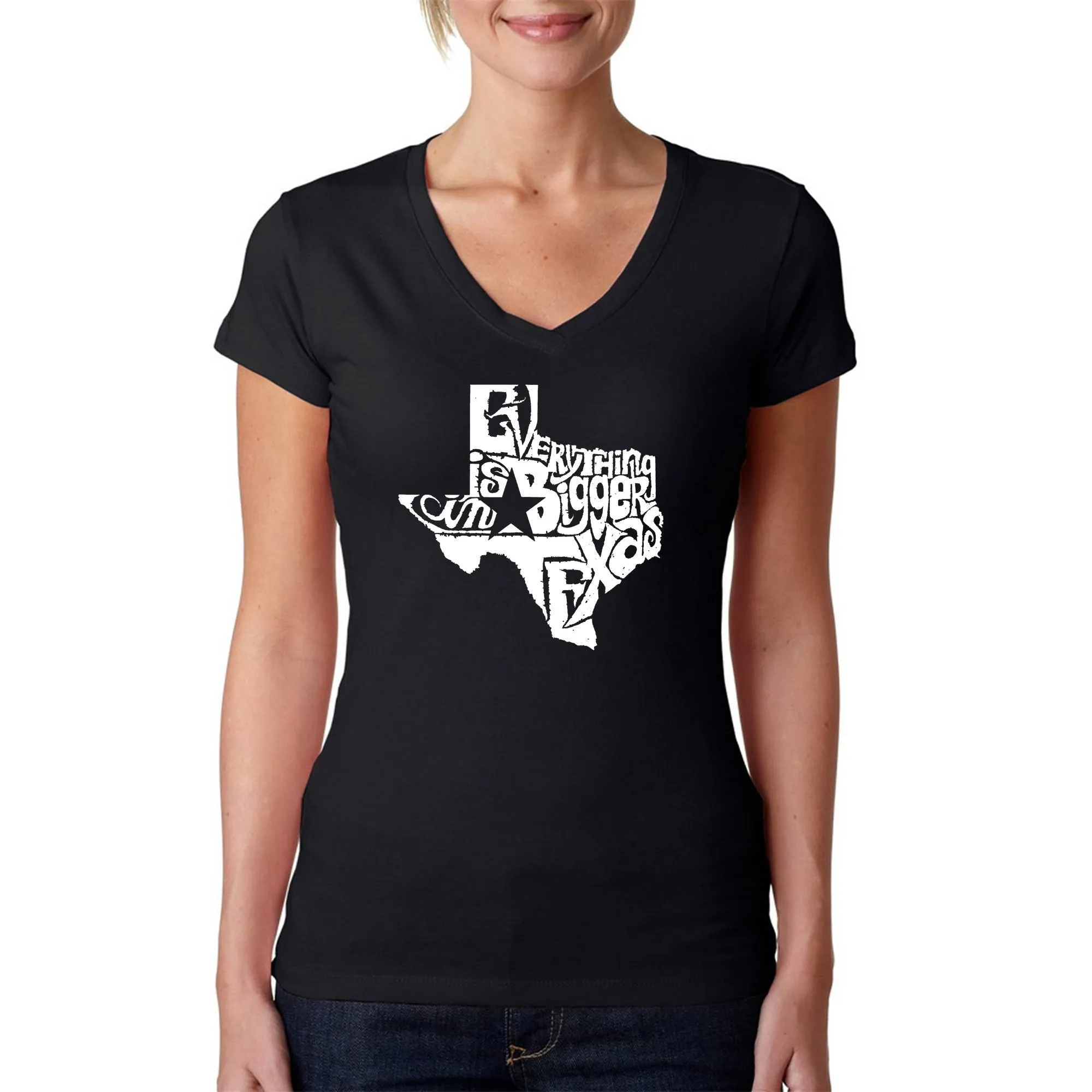 Everything is Bigger in Texas - Women's Word Art V-Neck T-Shirt sold by LA Pop Art