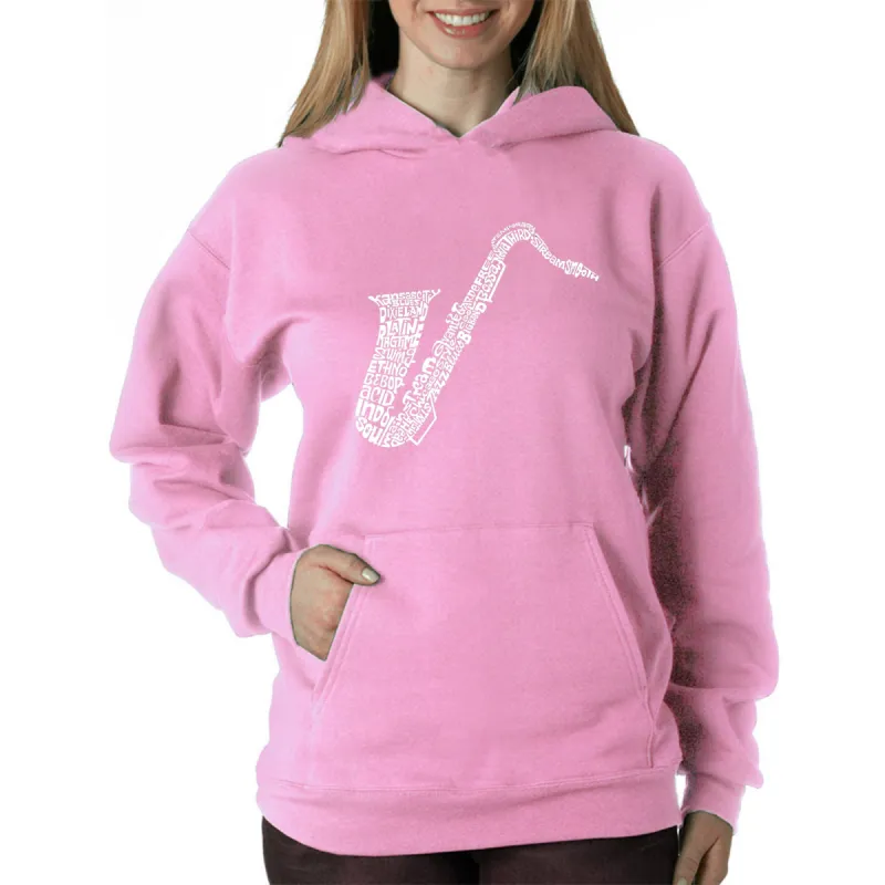 Sax - Women's Word Art Hooded Sweatshirt sold by LA Pop Art