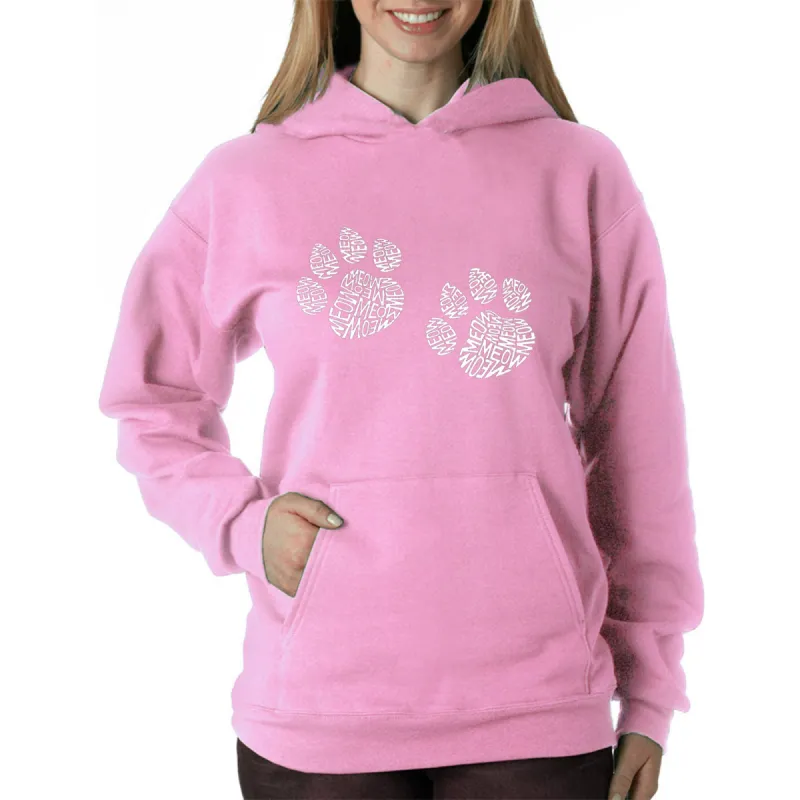 Meow Cat Prints - Women's Word Art Hooded Sweatshirt sold by LA Pop Art