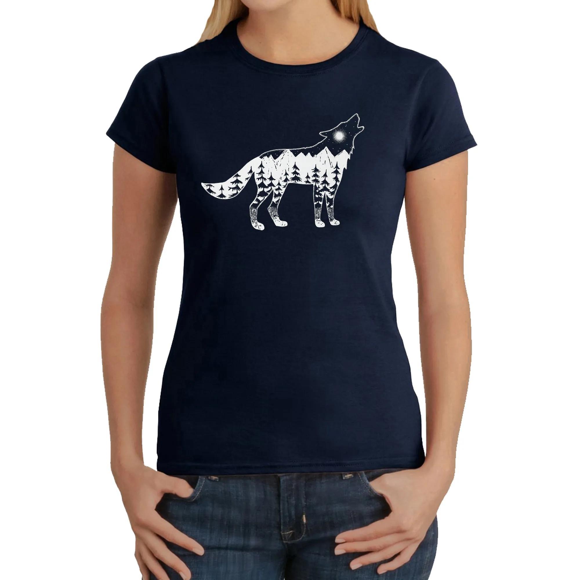 Howling Wolf - Women's Word Art T-Shirt sold by LA Pop Art product image thumbnail 3