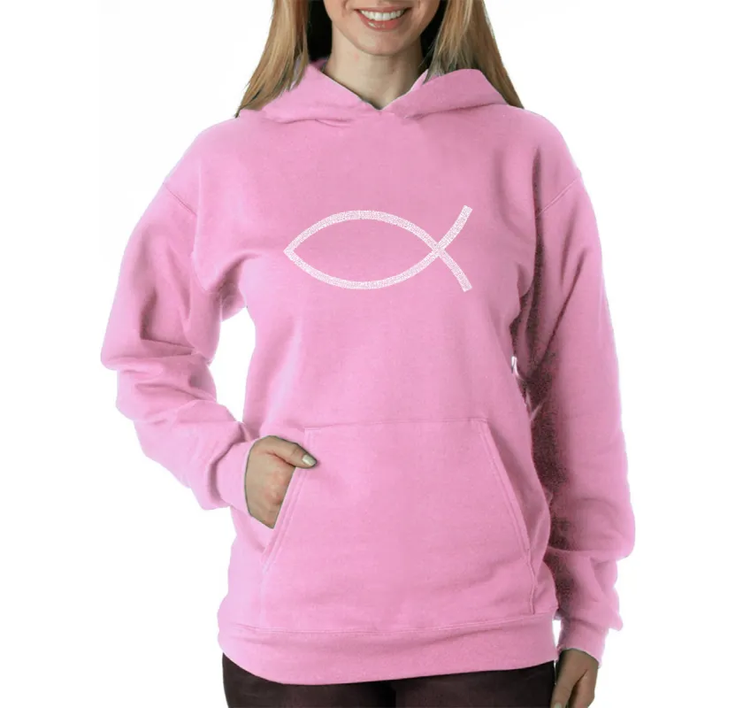 JESUS FISH - Women's Word Art Hooded Sweatshirt sold by LA Pop Art