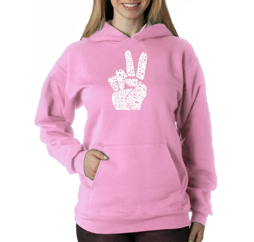 PEACE FINGERS - Women's Word Art Hooded Sweatshirt sold by LA Pop Art