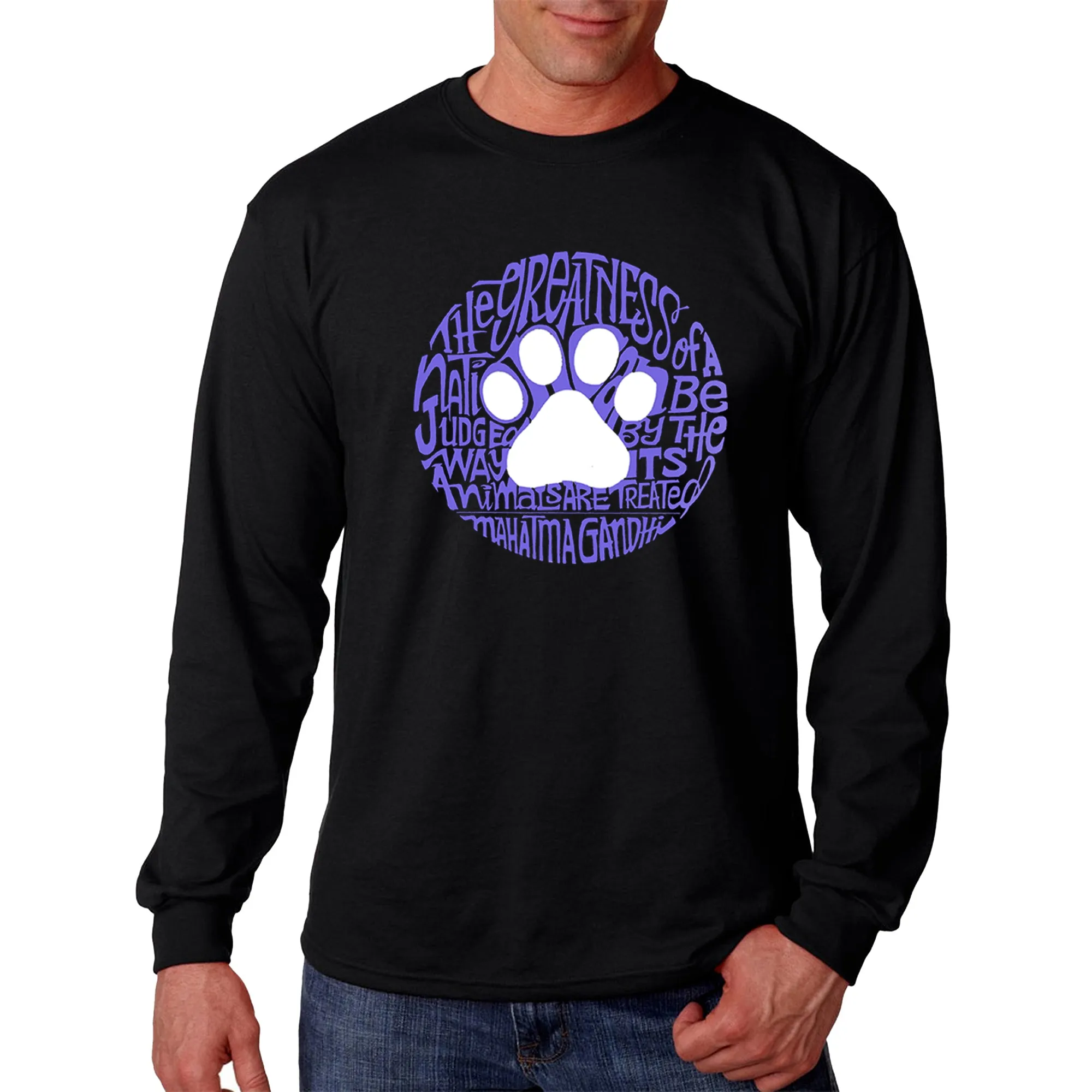 Gandhi's Quote on Animal Treatment - Men's Word Art Long Sleeve T-Shirt sold by LA Pop Art