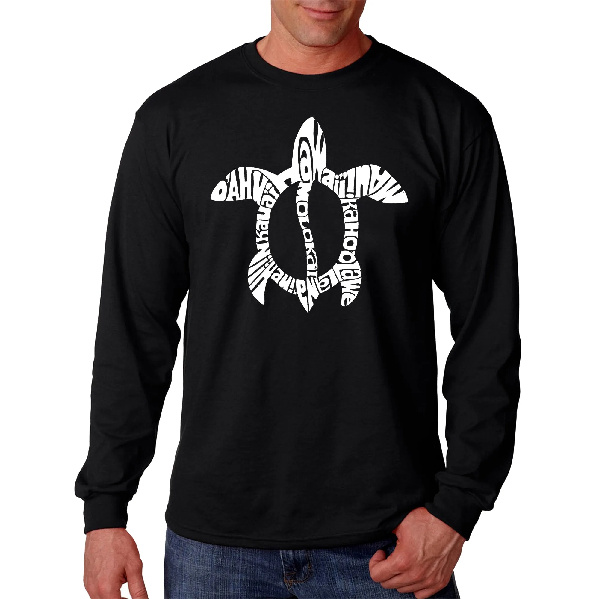 Honu Turtle Hawaiian Islands - Men's Word Art Long Sleeve T-Shirt sold by LA Pop Art