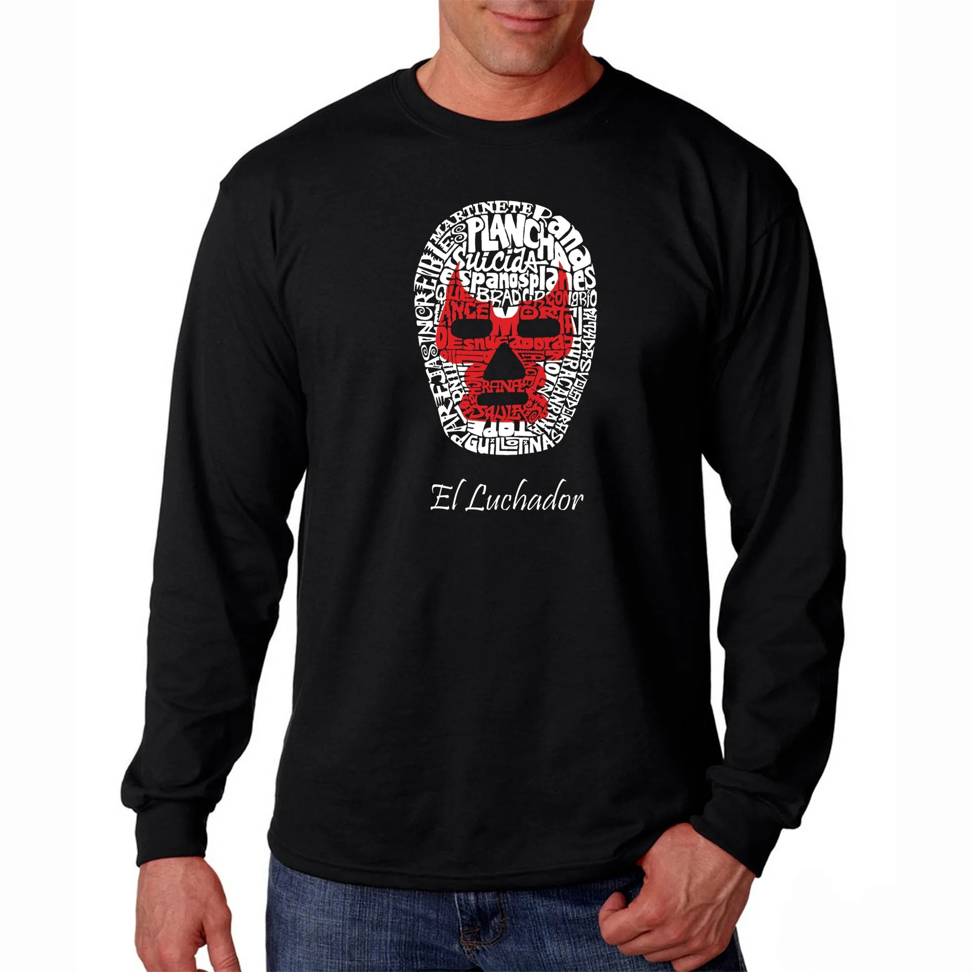 MEXICAN WRESTLING MASK - Men's Word Art Long Sleeve T-Shirt sold by LA Pop Art