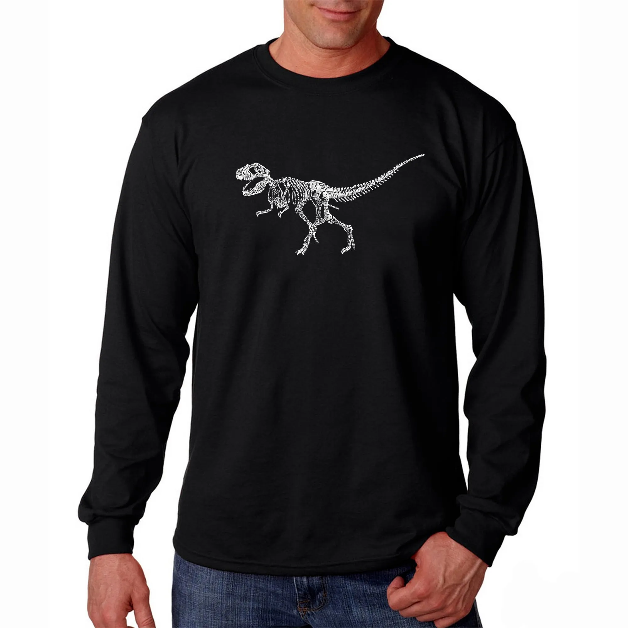 Dinosaur TRex Skeleton - Men's Word Art Long Sleeve T-Shirt sold by LA Pop Art