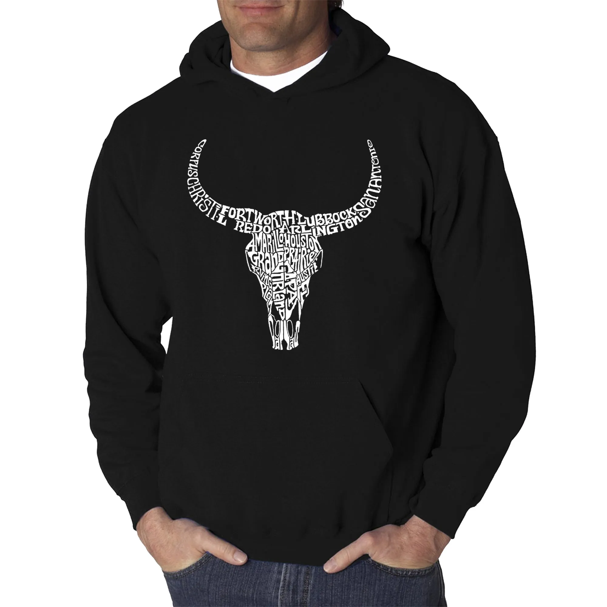 Texas Skull - Men's Word Art Hooded Sweatshirt sold by LA Pop Art product image thumbnail 3