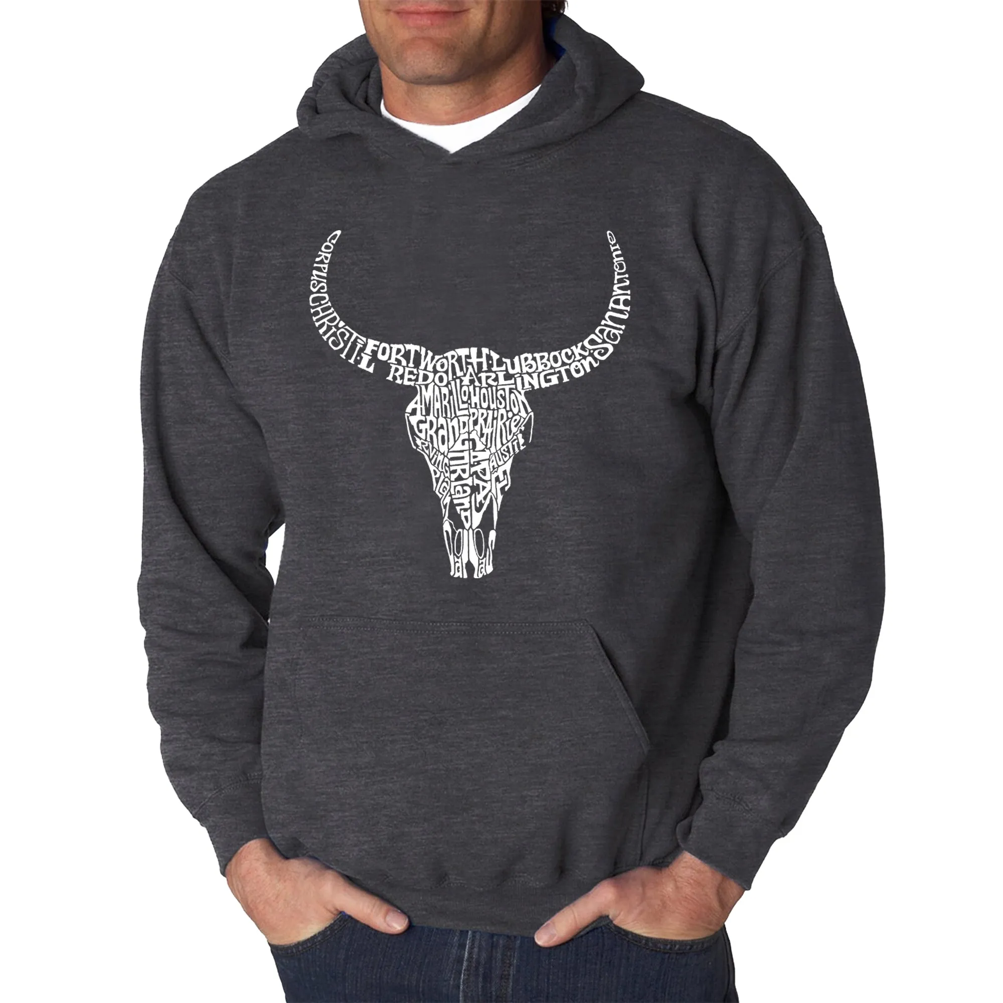 Texas Skull - Men's Word Art Hooded Sweatshirt sold by LA Pop Art product image thumbnail 4