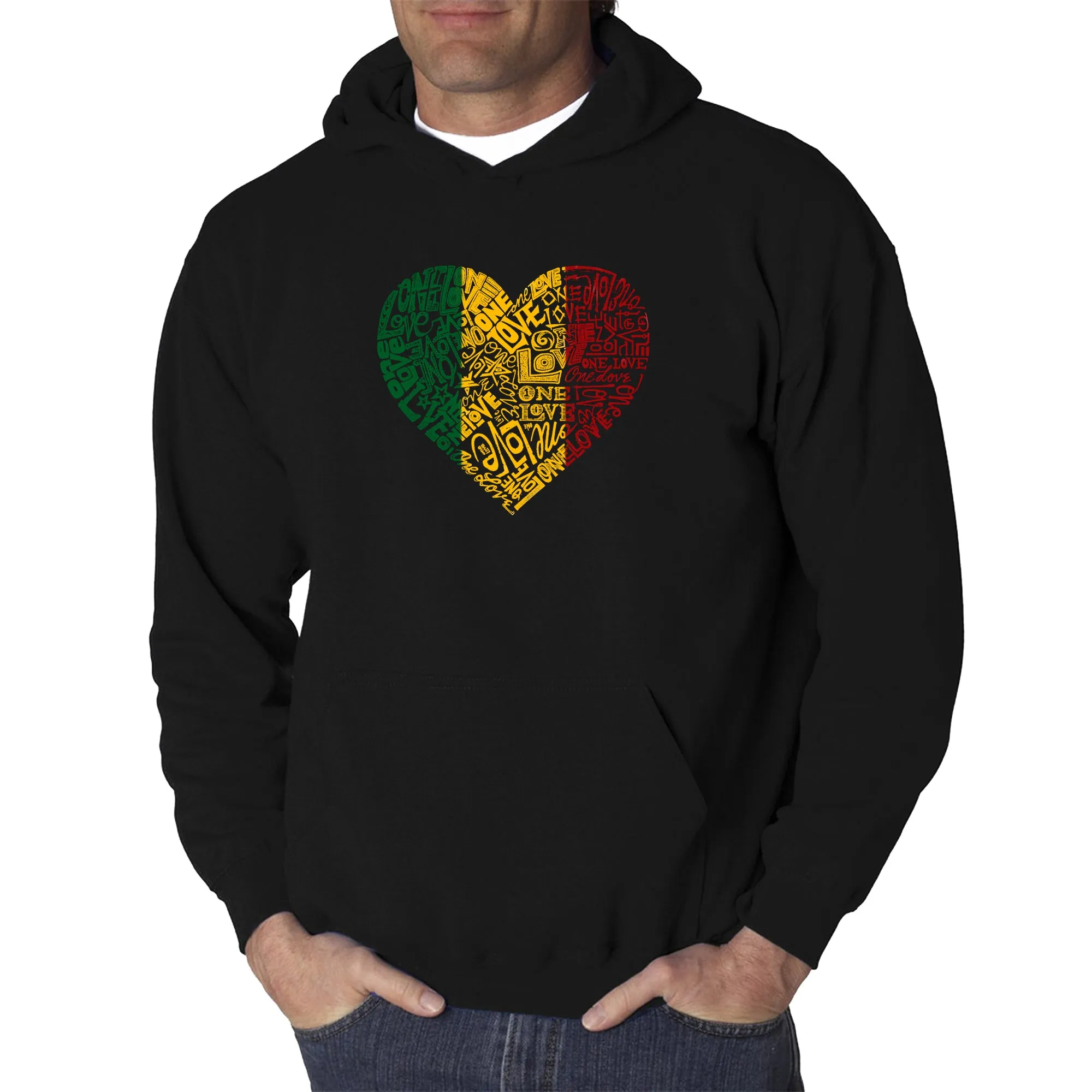 One Love Heart - Men's Word Art Hooded Sweatshirt sold by LA Pop Art