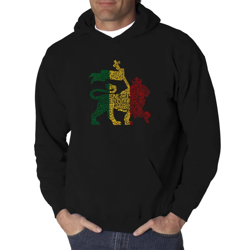 One Love Rasta Lion - Men's Word Art Hooded Sweatshirt made by LA Pop Art
