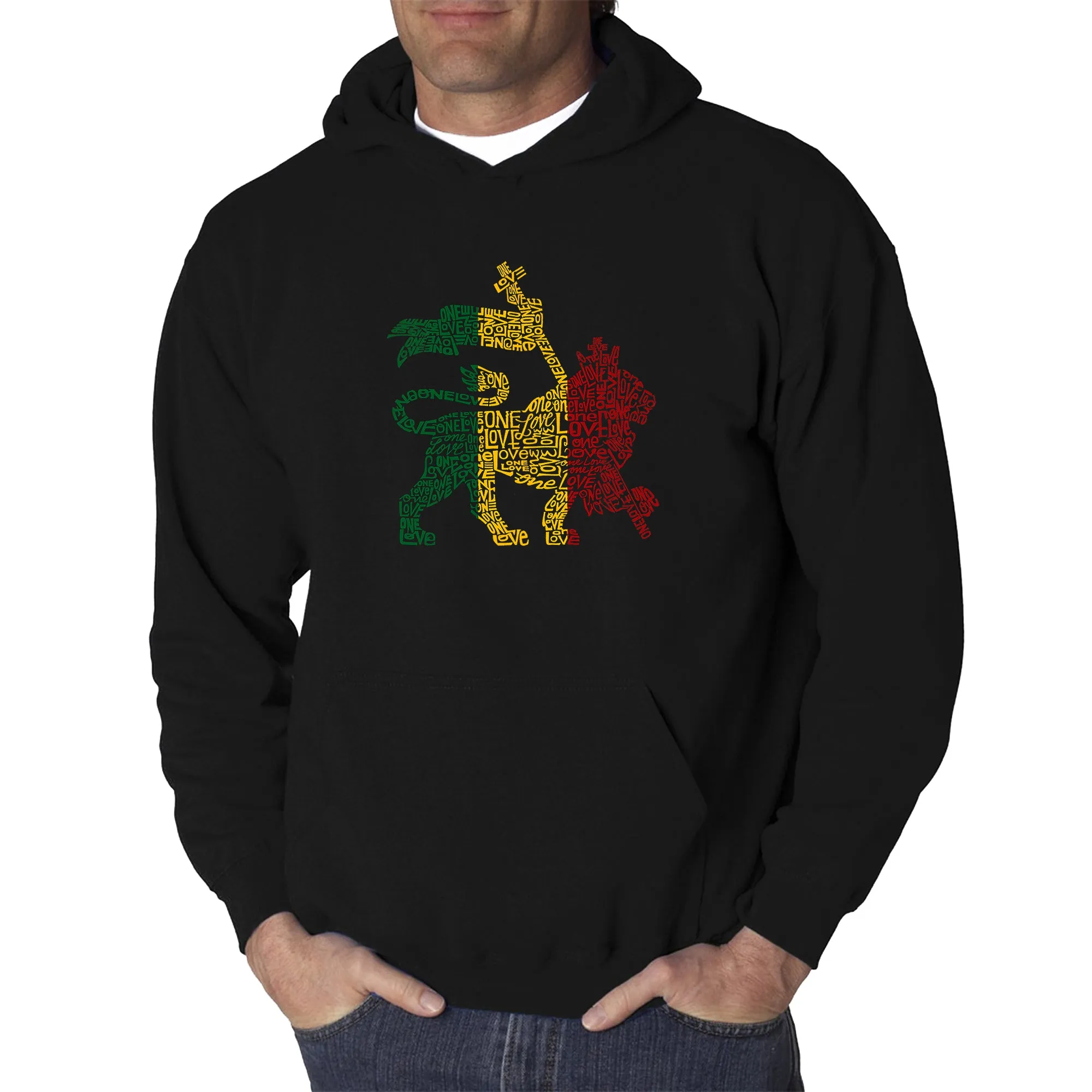 One Love Rasta Lion - Men's Word Art Hooded Sweatshirt sold by LA Pop Art