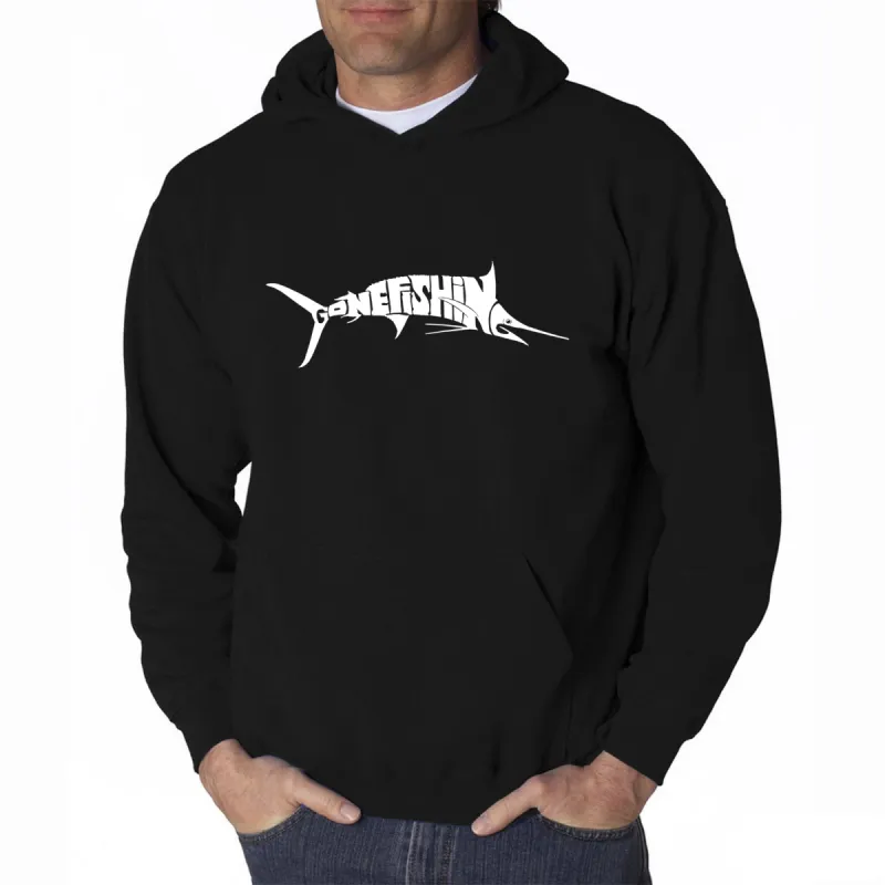 Marlin Gone Fishing - Men's Word Art Hooded Sweatshirt sold by LA Pop Art