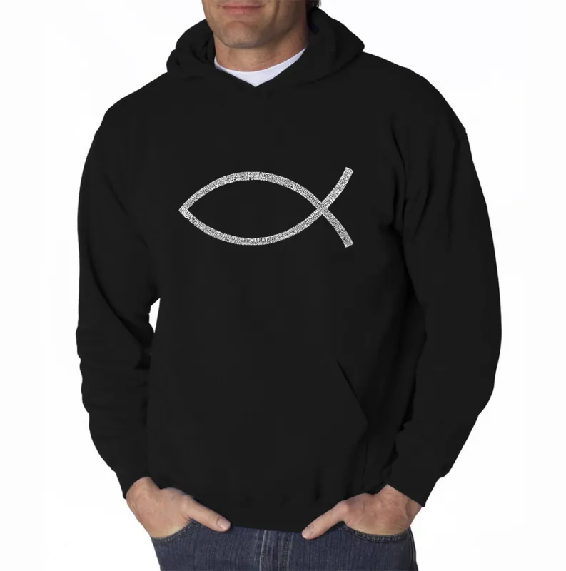JESUS FISH - Men's Word Art Hooded Sweatshirt sold by LA Pop Art
