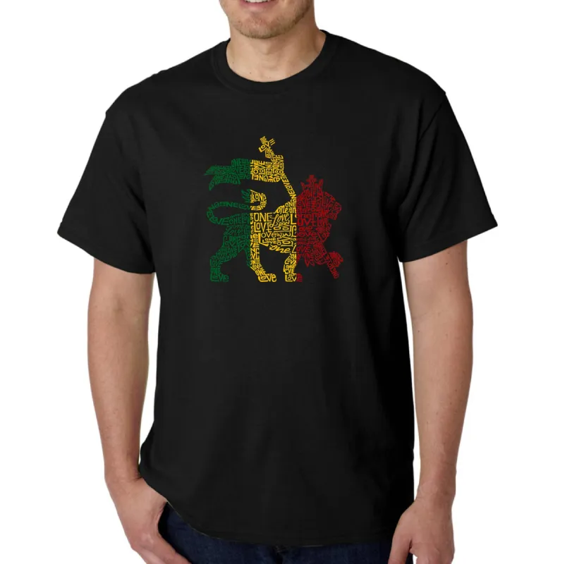 One Love Rasta Lion - Men's Word Art T-Shirt sold by LA Pop Art