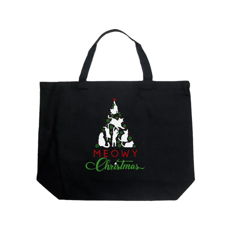 Meowy Christmas Tree - Large Word Art Tote Bag sold by LA Pop Art