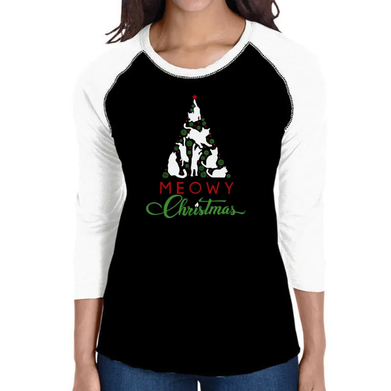 Meowy Christmas Tree - Women's Raglan Word Art T-Shirt sold by LA Pop Art